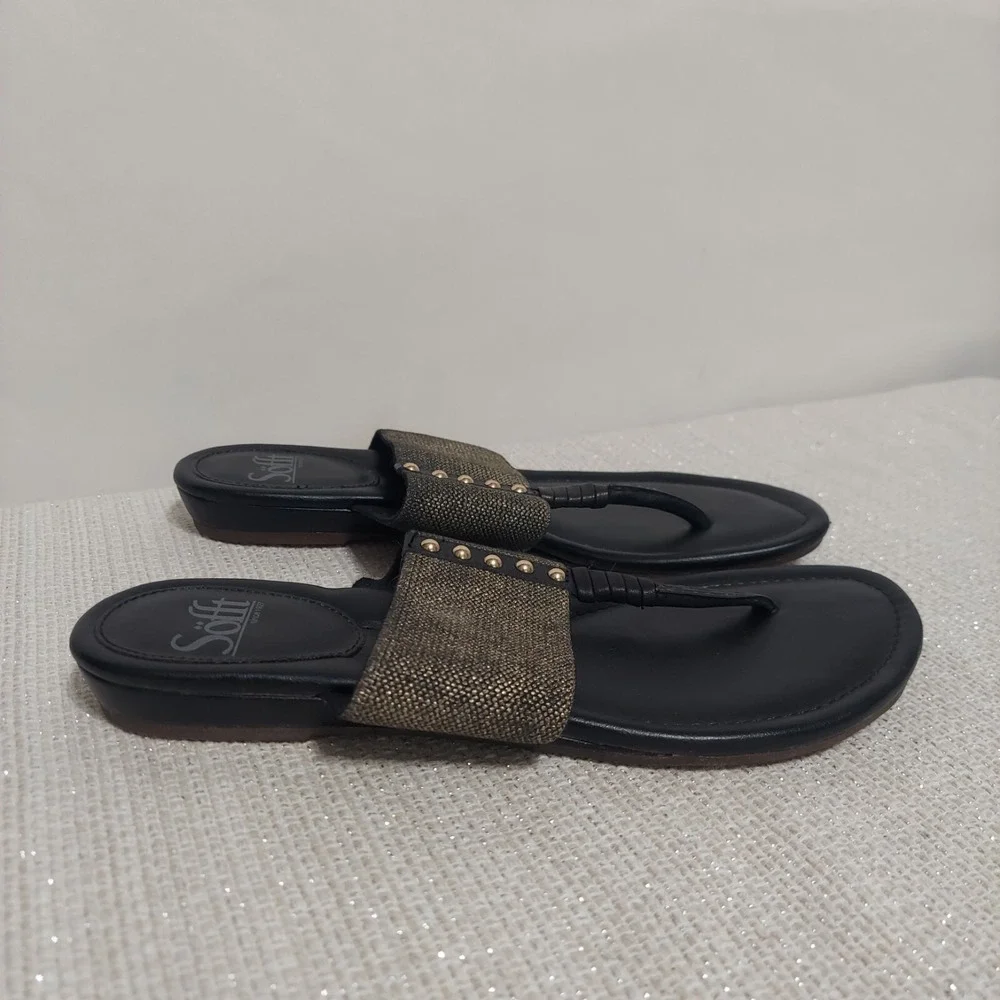 Sofft Women's Ameda Leather‎ Thong Flip Flop Sandals Brown Gold Metallic Size 8